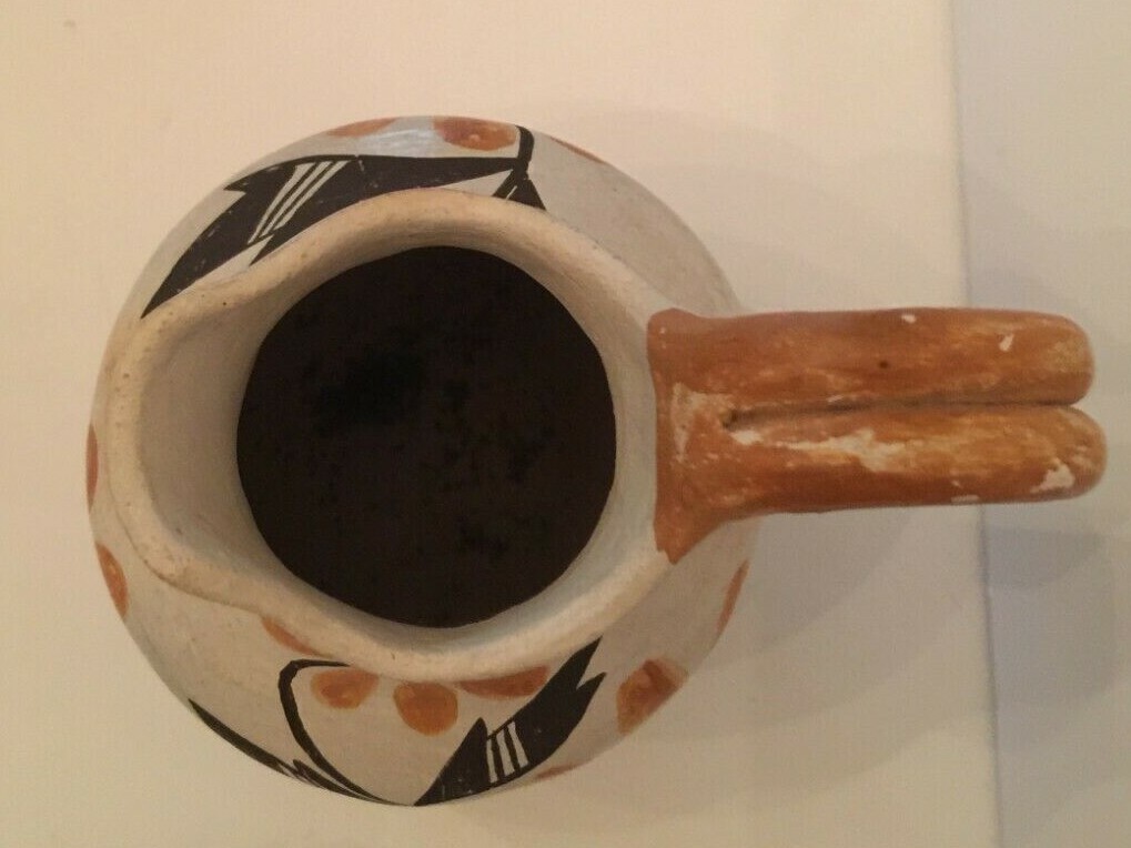 Vintage Acoma New Mexico Pottery Handmade Pitcher Hand Painted Floral 6" Tall