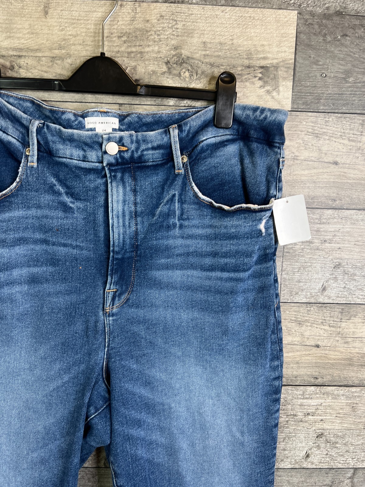 Good American Jeans Size 24 UK 26 Blue Good Waist Crop High Skinny Basic