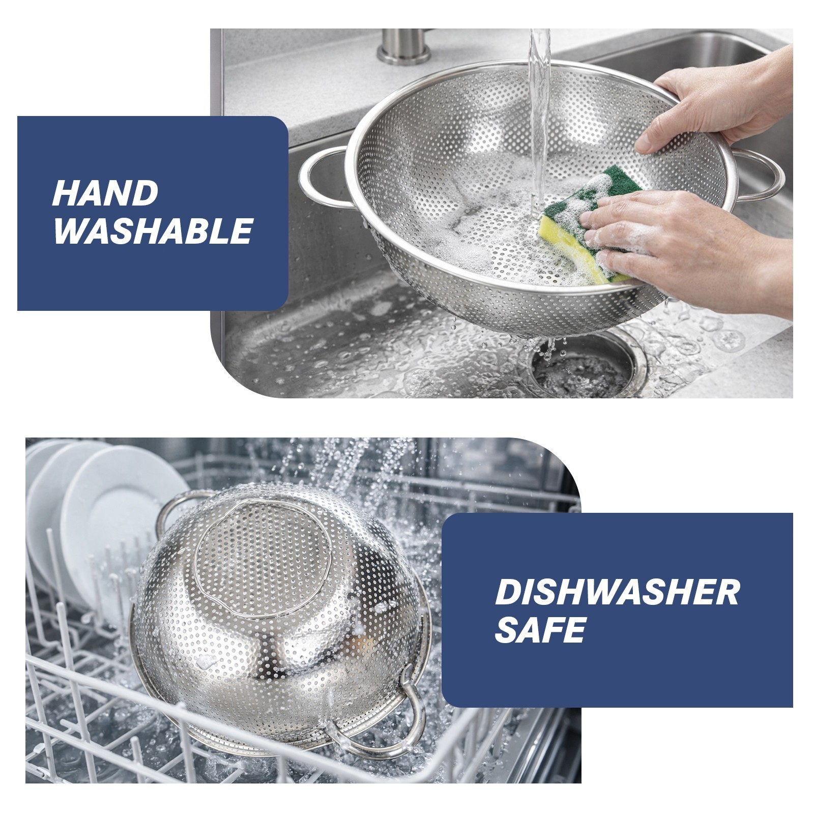 tastyWay 3Pcs Colander Set Stainless Steel Kitchen Bowl Drainer Vegetable Sieve