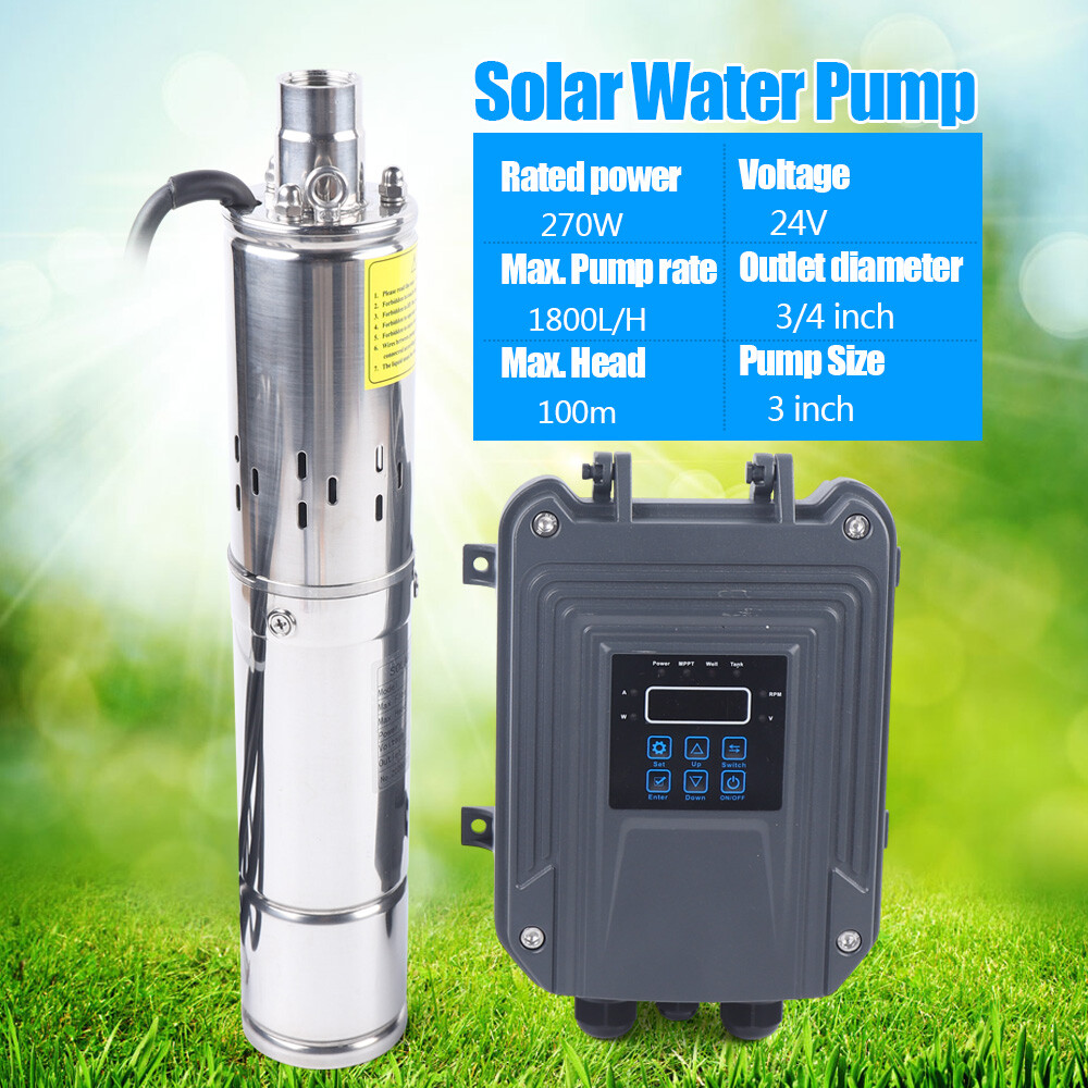 3in 24V DC Deep Well Solar Water Pump Submersible Max Head 100m/ 328ft+MPPT 270W