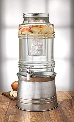 Breeze Glass Beverage Dispenser with Base Metal Stand Transforms Bucket, Lid,