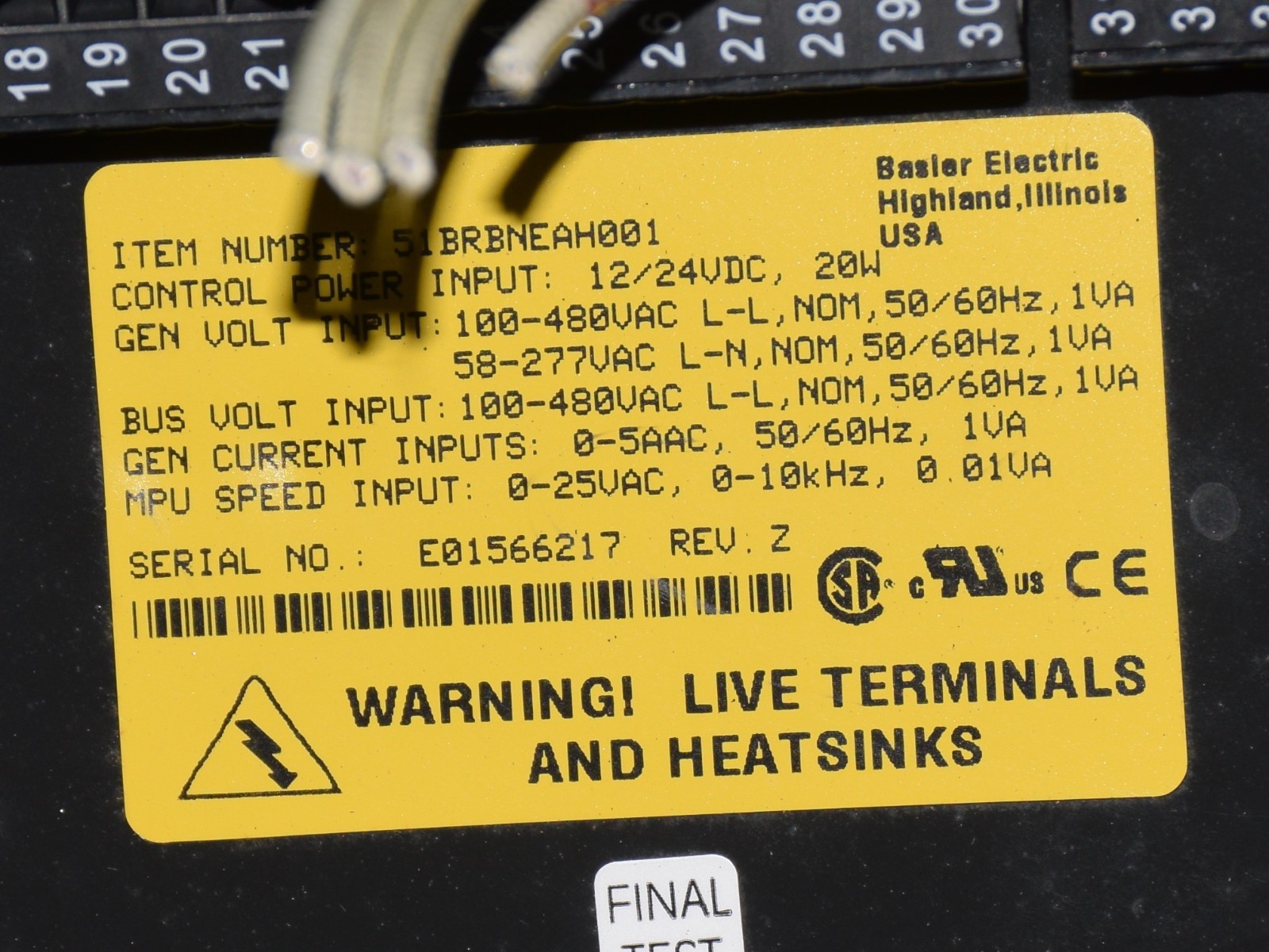 BASLER ELECTRONICS DGC-2020 DIGITAL GENSET GENERATOR CONTROL CONTROLLER