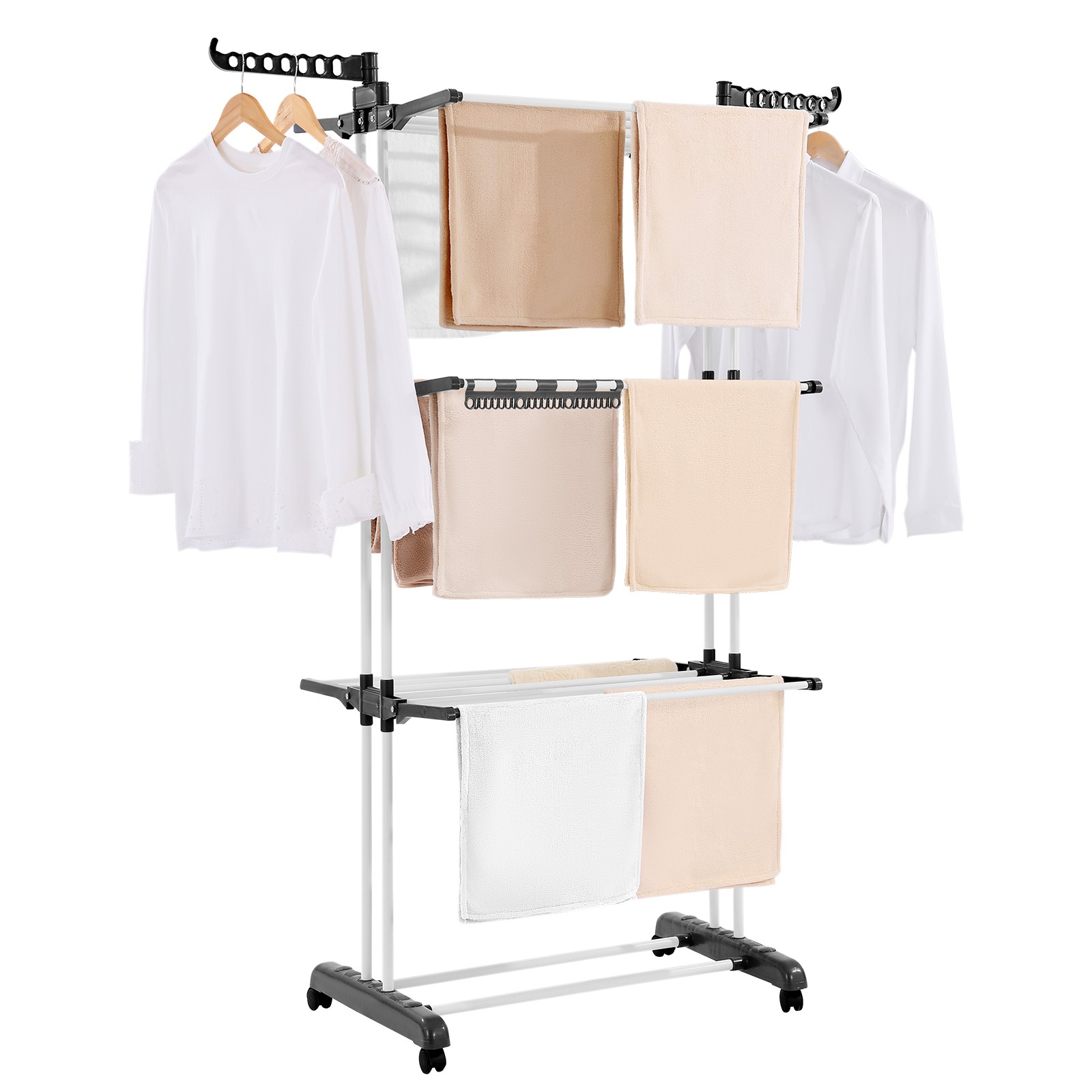 67.5“ Foldable Clothes Drying Rack Rolling Folding 4-Tier Dryer Hanger 4 Castors