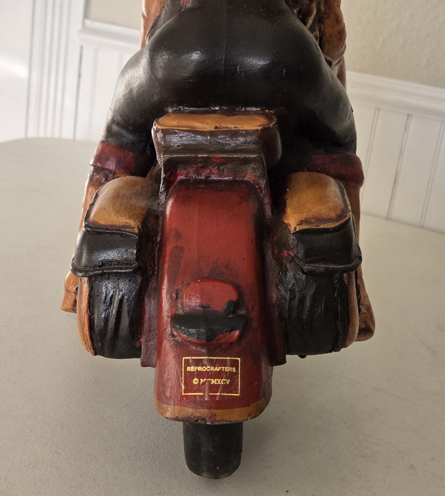 LARGE Wooden Sailor & Date Couple Riding Harley Davidson Motorcycle Sculpture