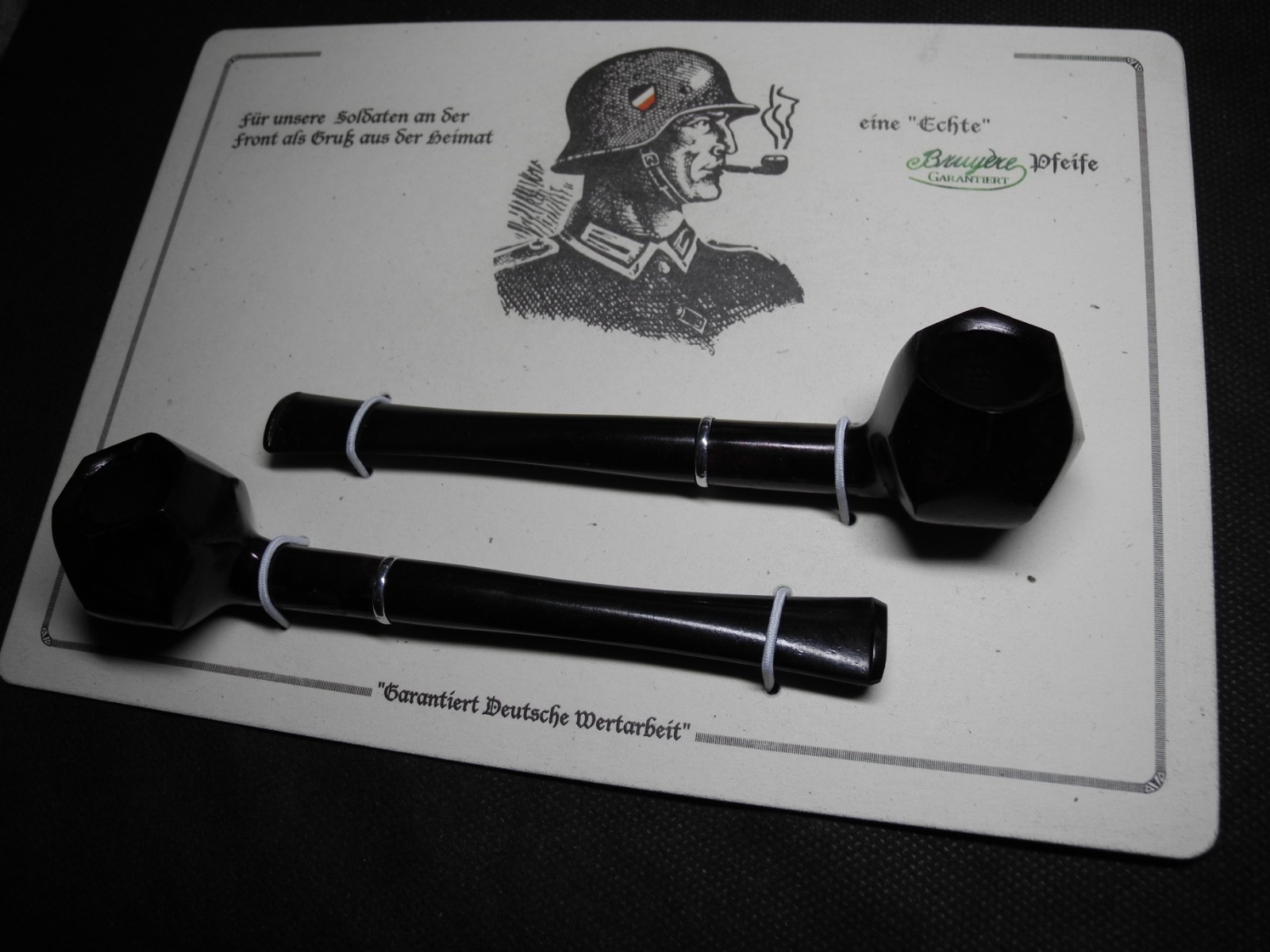 WW2 German Wehrmacht Heer smoking pipes X2 & card - VERY RARE!