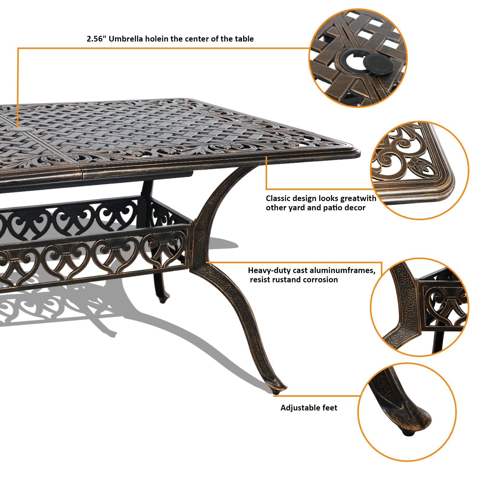 5 Pieces Patio Dining Set Cast Aluminum Patio Table and Chairs Set 4 ,Bronze