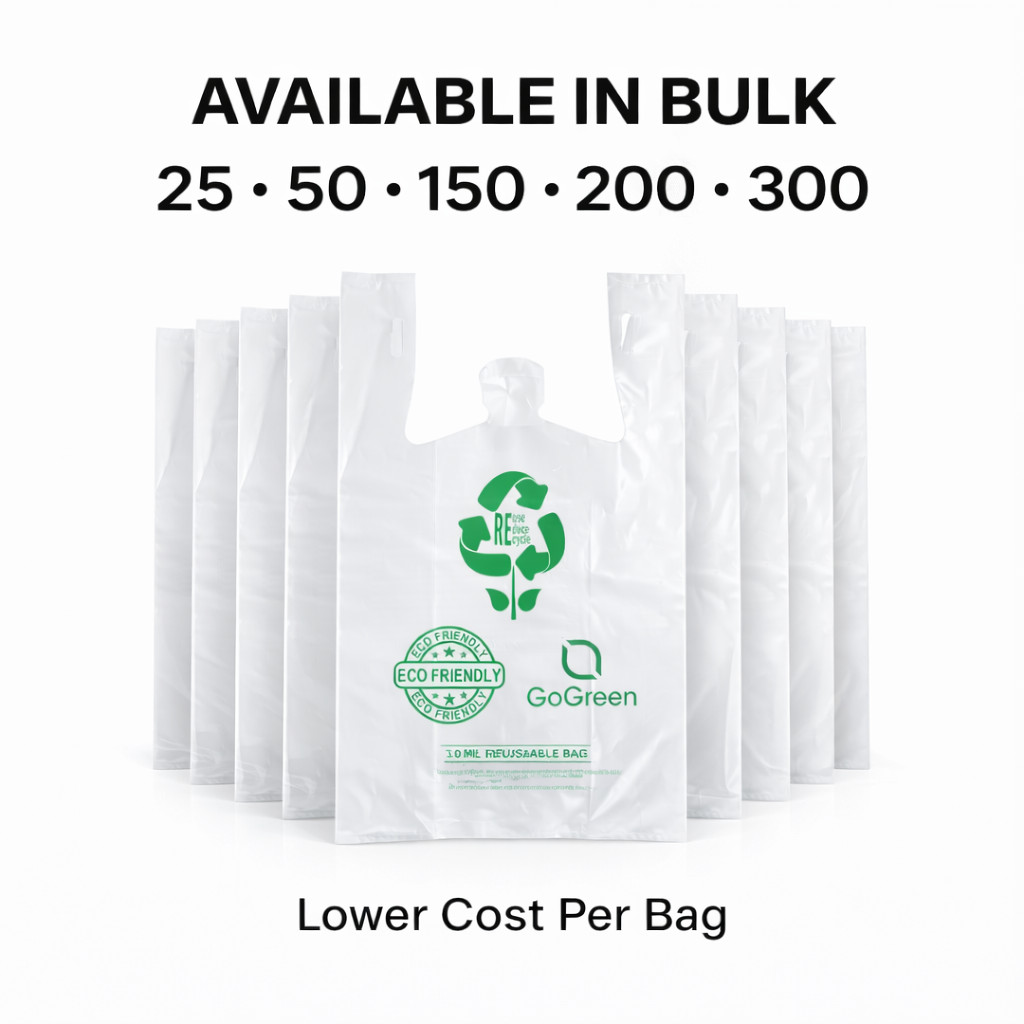 Clear Plastic T-Shirt Grocery Bags 3 Mil Heavy Duty Reusable 1/6 21x6.5x11.5