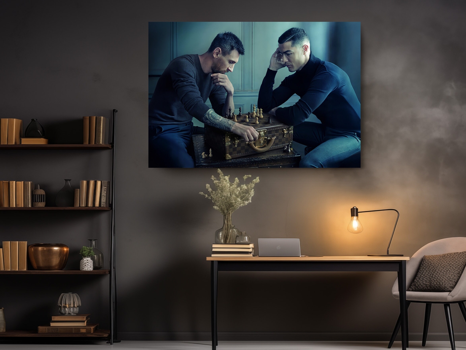 Super Soccer Stars Play Chess Messi vs Ronaldo Canvas Print