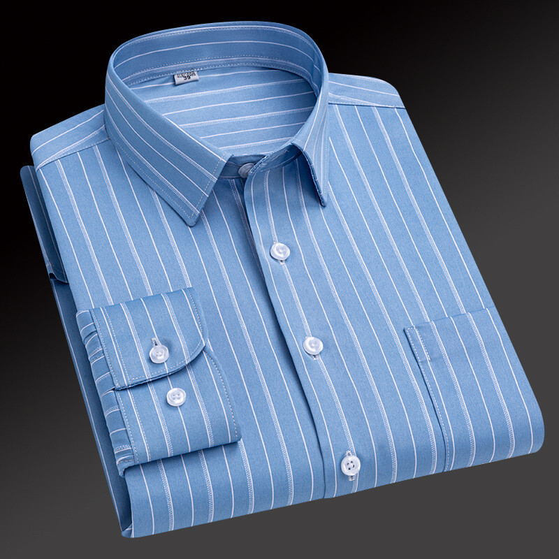 Mens Dress Shirts Formal Business Long Sleeves Striped Elastic Non Iron Shirts