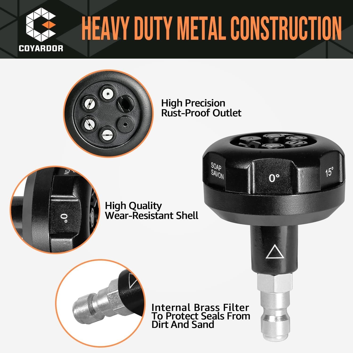 COYARDOR Pressure Washer 6 in 1 Quick Change Over Spray Nozzle Tips, 3000 PSI