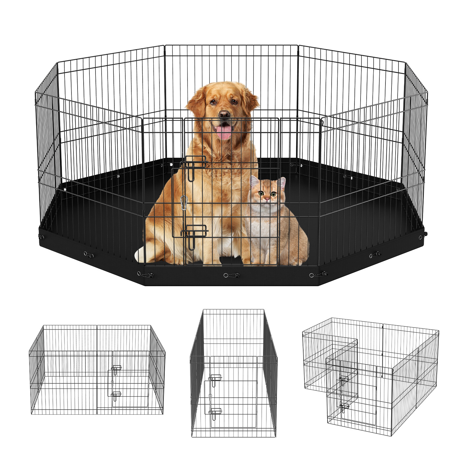 VEVOR Dog Playpen 8 Panels Foldable Metal Dog Exercise Pen with Bottom Pad 24" H