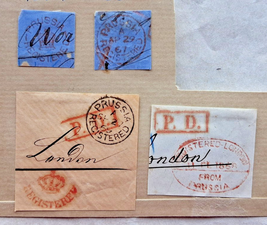 1867 - 1869 FOUR PIECES WITH DIFFERENT PRUSSIA REGISTERED POSTMARKS