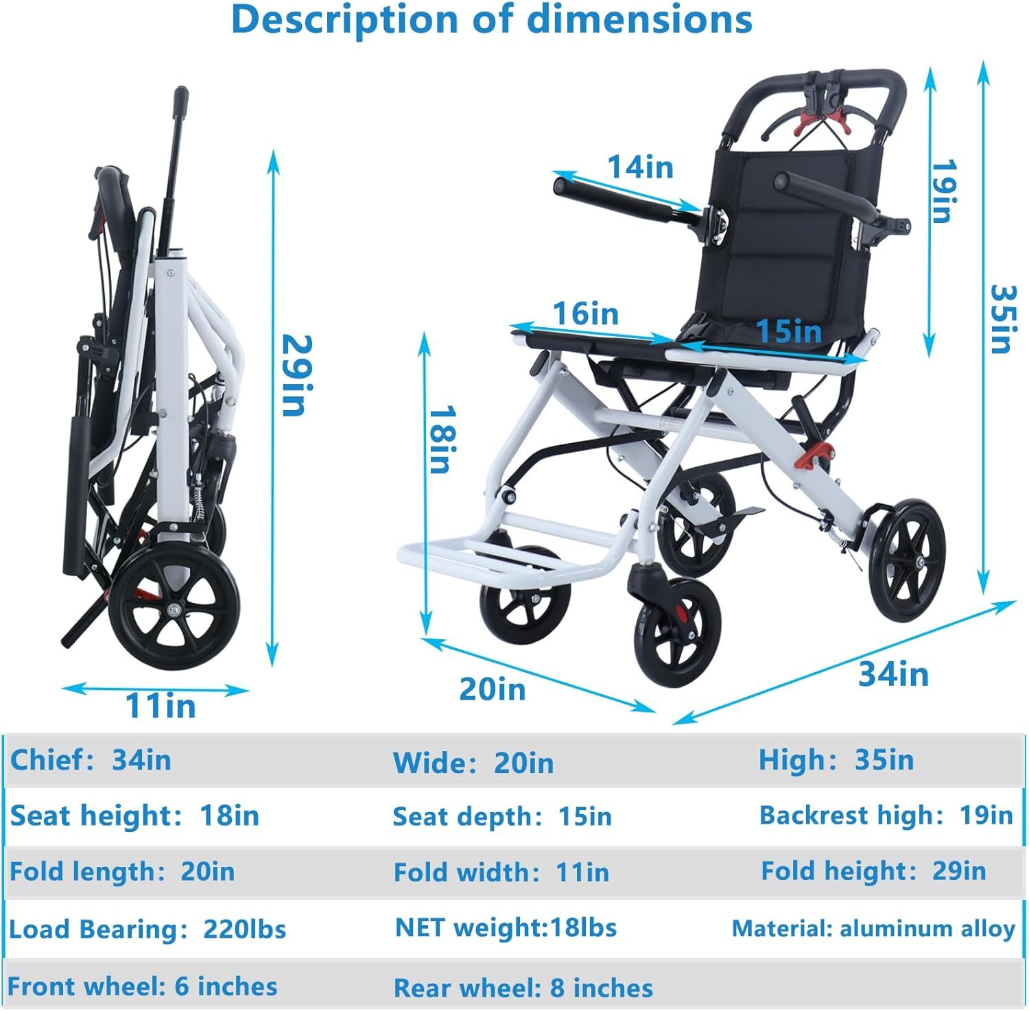 Foldable Lightweight Transport Wheelchair Portable Travel Wheelchair All Terrain