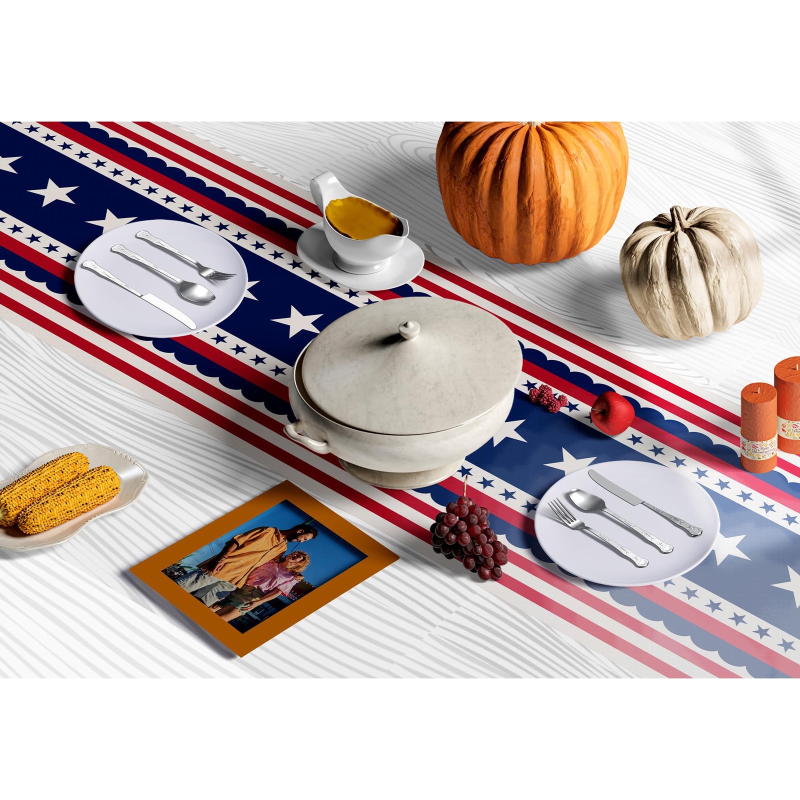 4th of July Decorations Patriotic USA Stars Memorial Day Table Runner 14x73