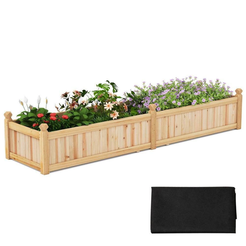 Wood Raised Garden Bed Outdoor Rectangular Planter Box with Drainage Holes Natur