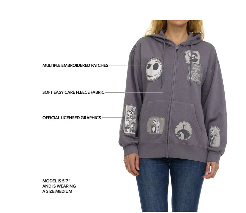Disney NWT Nightmare Before Christmas Multi-patch Full Zip Women's Hoodie, XL