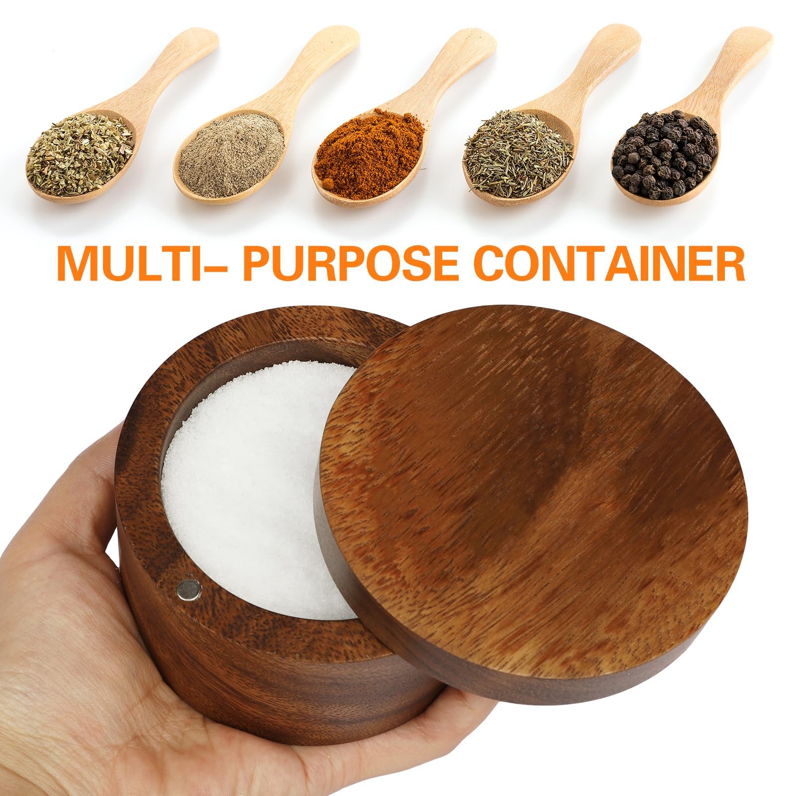 Acacia Wood Salt Cellar set Kitchen Spice Bowl with Lid Natural