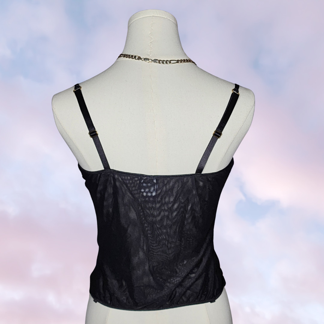 Vtg 90s Frederick's Hollywood Black Corset Bustier Lingerie Sheer Padded Top 38
