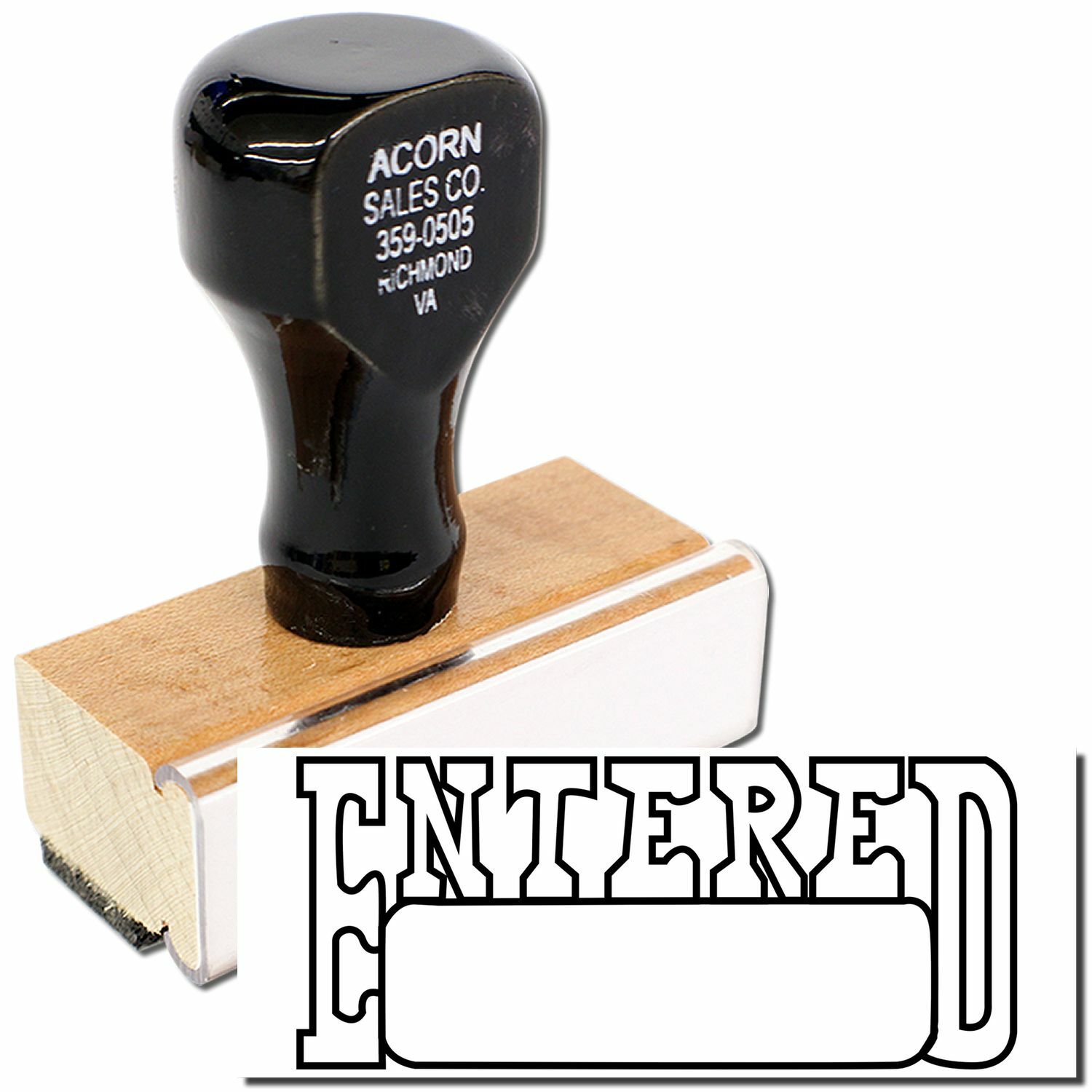 Large Entered with Date Box Rubber Stamp Size 7/8" Tall x 2-1/4" Wide