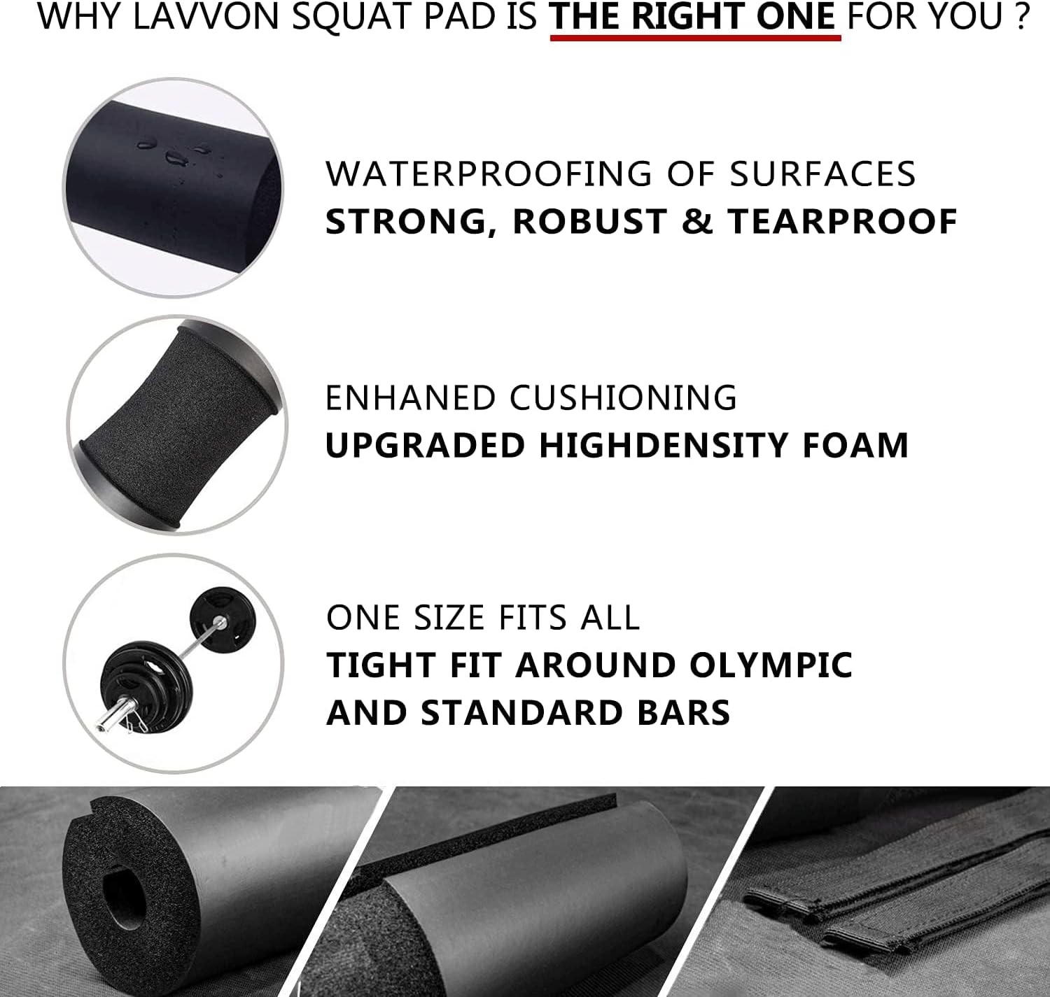 Squat Pad - Foam Barbell for Squats Cushion, Lunges & Bar Padding Black