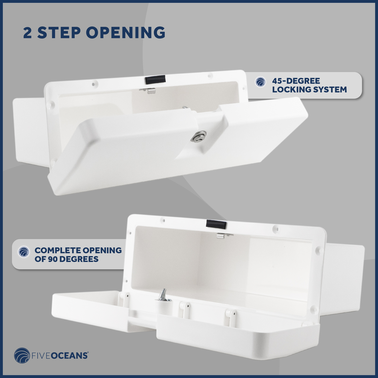 Boat Glove Box, Lockable with 2 Keys, High-Impact and UV-Resistant White Plastic