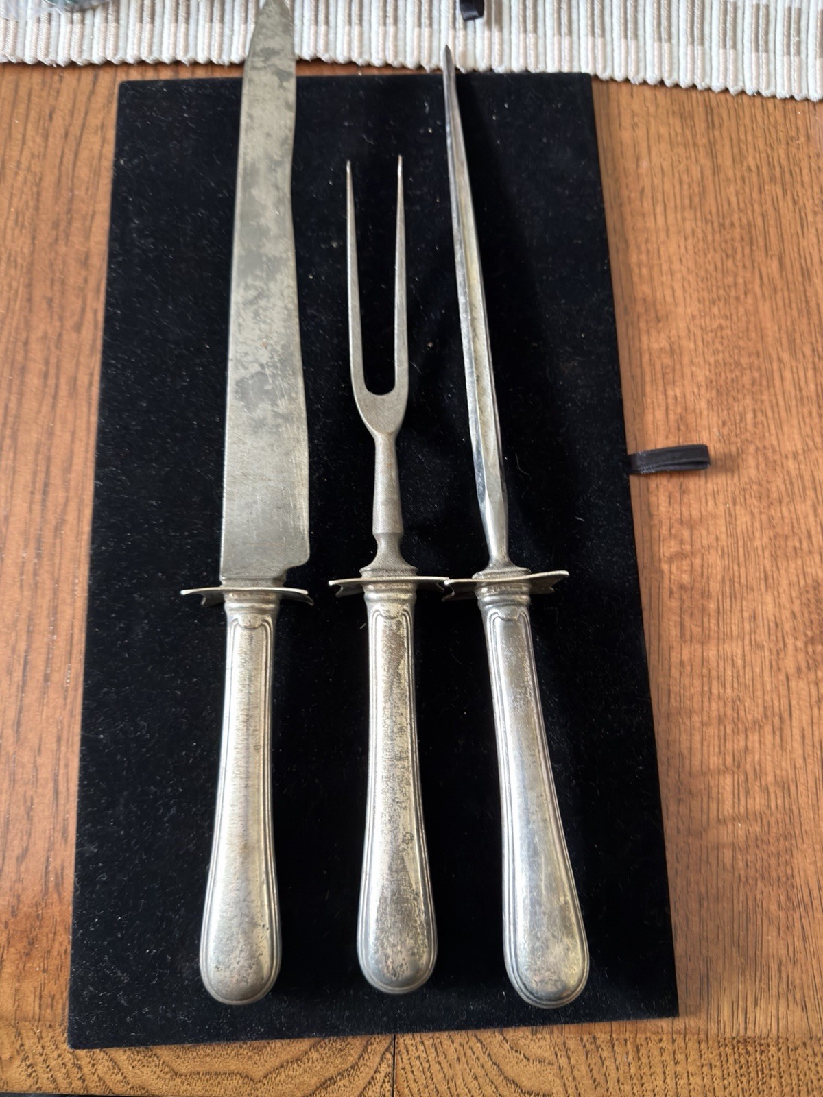 Sterling Silver Carving Knife Fork And Honer Antique Victorian Sandringham ?