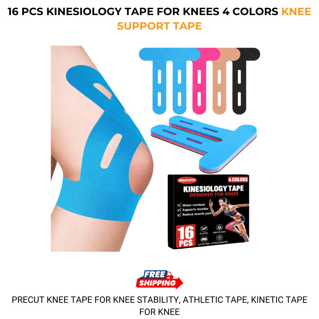 16 PCS Kinesiology Tape for Knees 4 Colors Knee Support Tape Precut Knee Tape