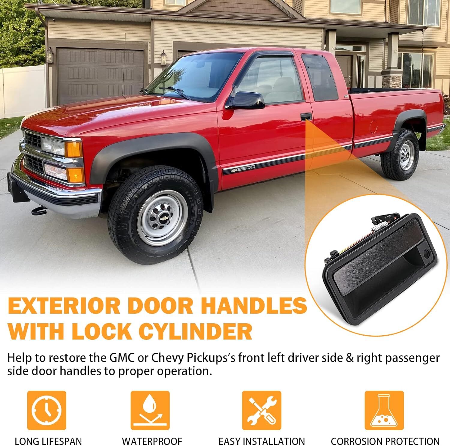 Pair Exterior Door Handle w/Lock Cylinder For Chevy/GMC 1500-3500 88-94 15742229