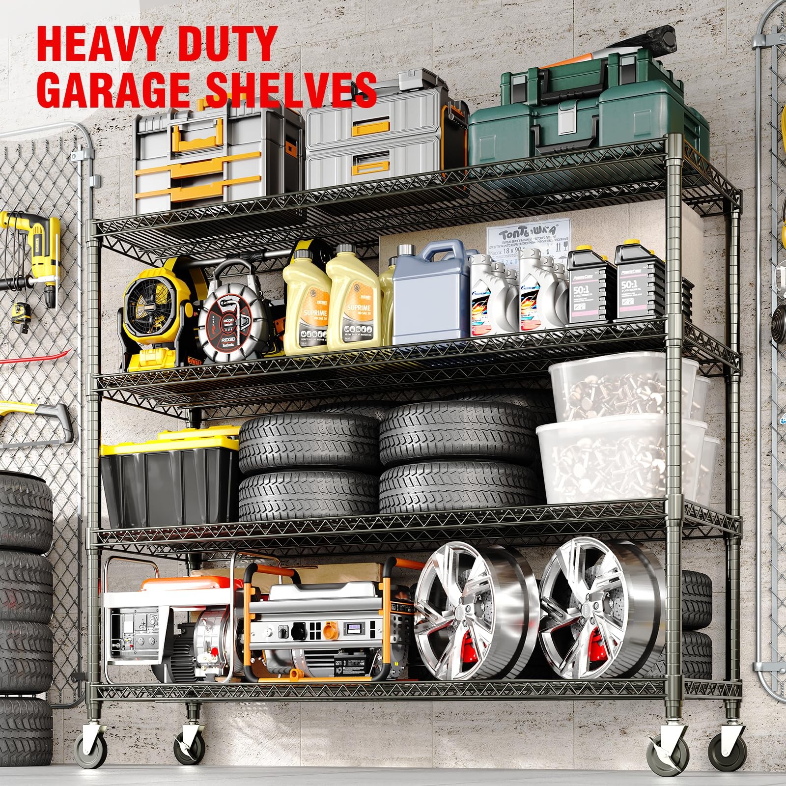 72"x59"x18" 4 Tier Adjustable Wire Metal Shelving Heavy-Duty Storage Unit 2640Lb