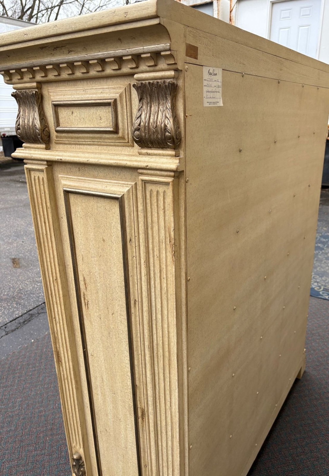 67503 Marge Carson Neoclassical High Chest in Distressed Cream Finish