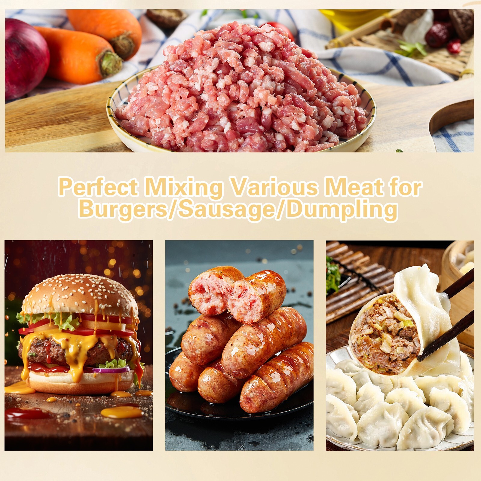 Hakka Electric Meat Mixer 30lbs 15L Tiltable Capacity Tank Countertop Mixer