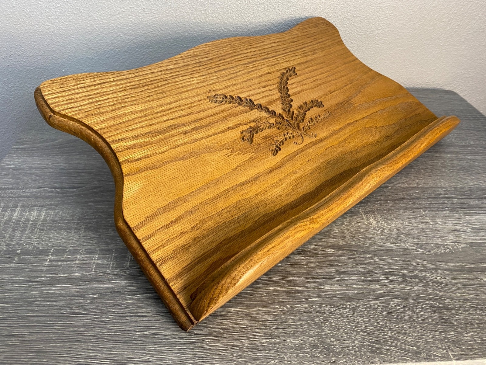 Oak Wood Missal Stand, Cook Book Rest, Bible Holder Carved Wheat Theme
