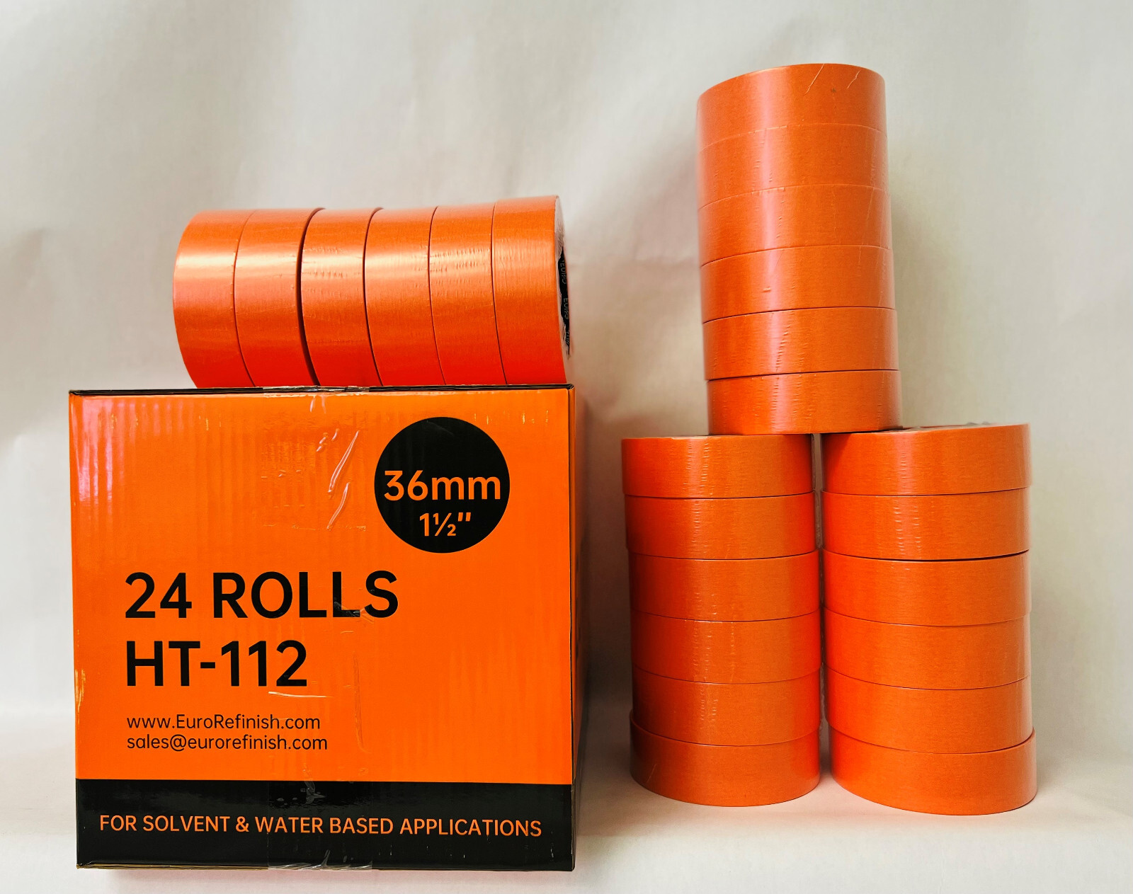 PREMIUM MASKING TAPE Orange 1-1/2 inch (24 Rolls) 4 sleeves Automotive Bodyshop