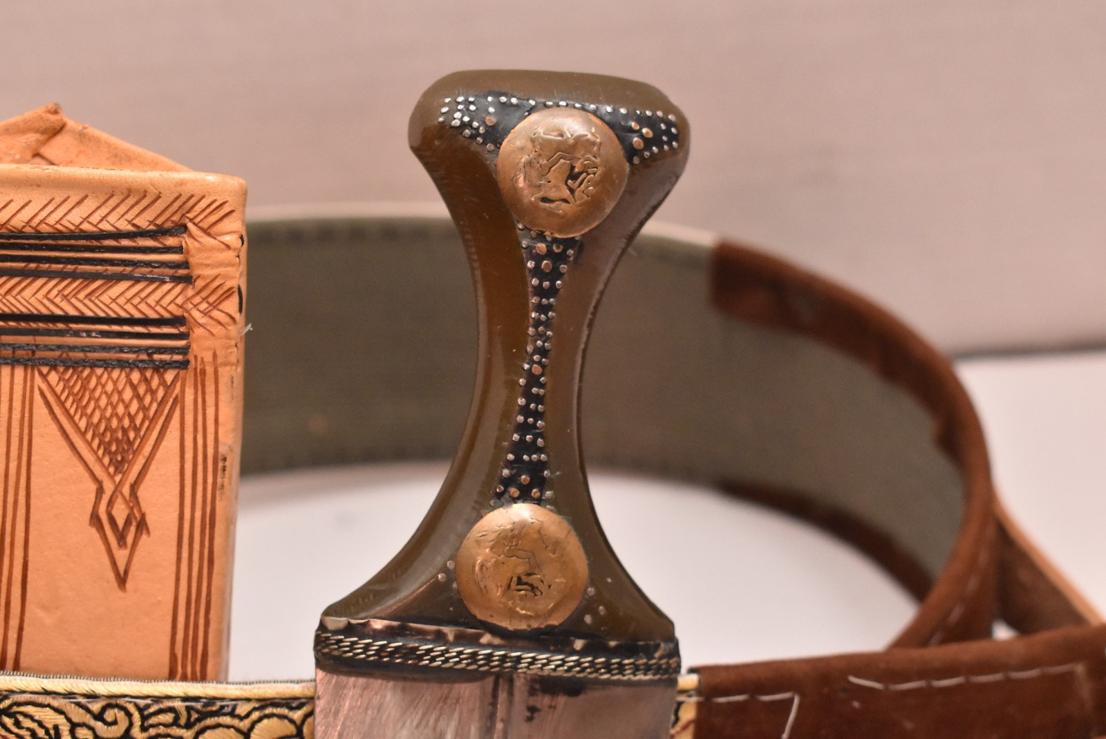 Beautiful Antique Authentic Yemeni Jambiya Dagger With Belt Knife Vintage-