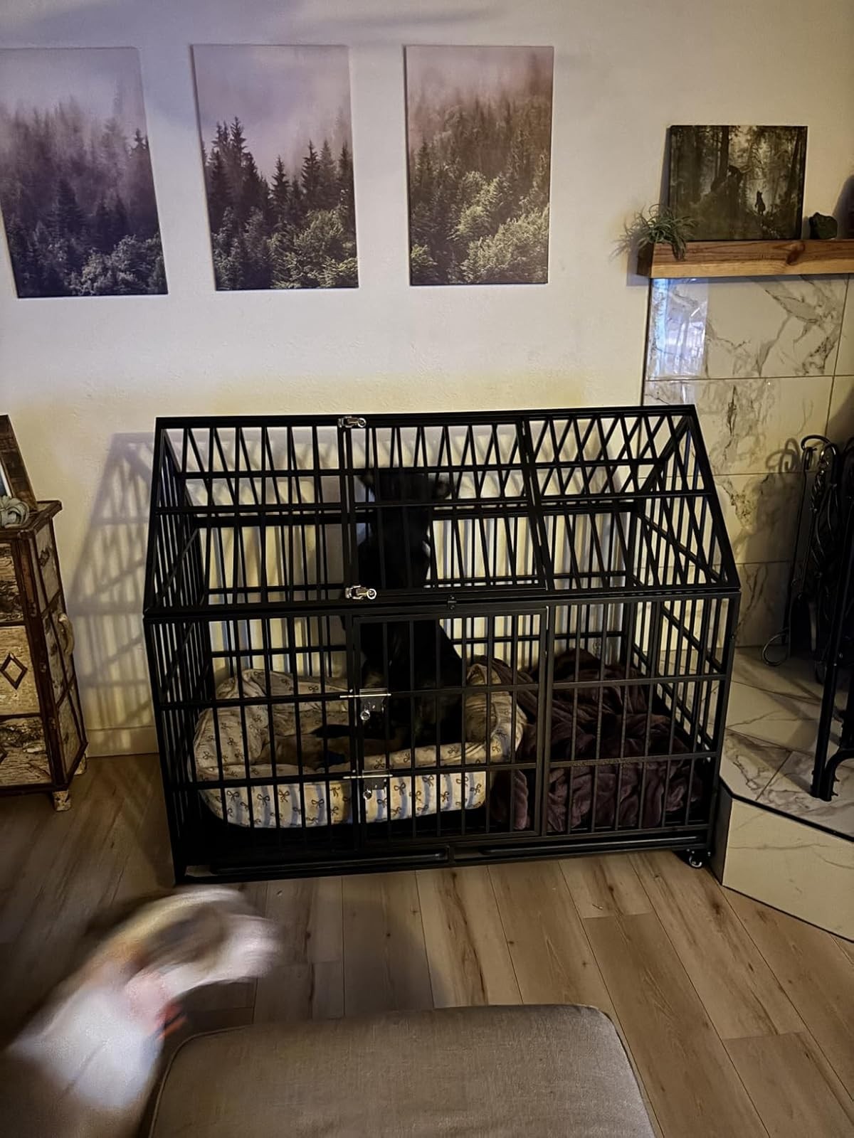 54'' Indestructible Heavy Duty Dog Crate Cage Kennel with 2 Bowls and 4 Wheels