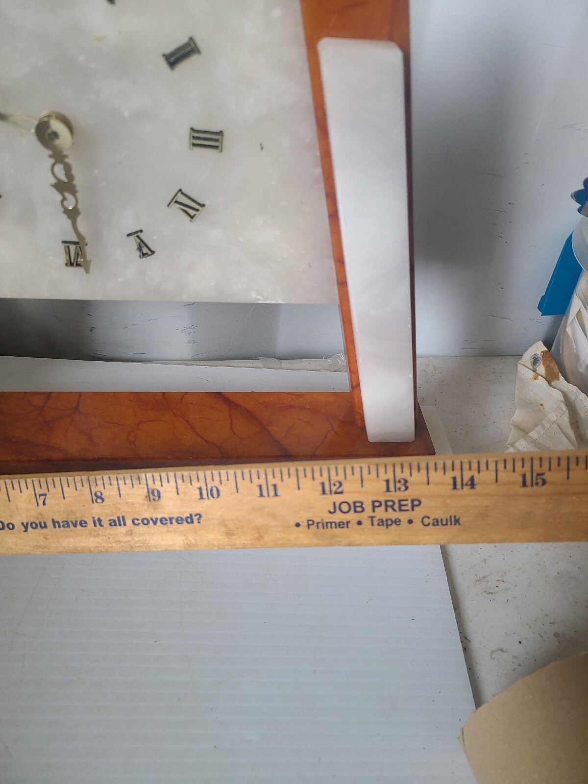 VIntage White And Brown Marble Mantle Clock MCM Pyramid Mid Century