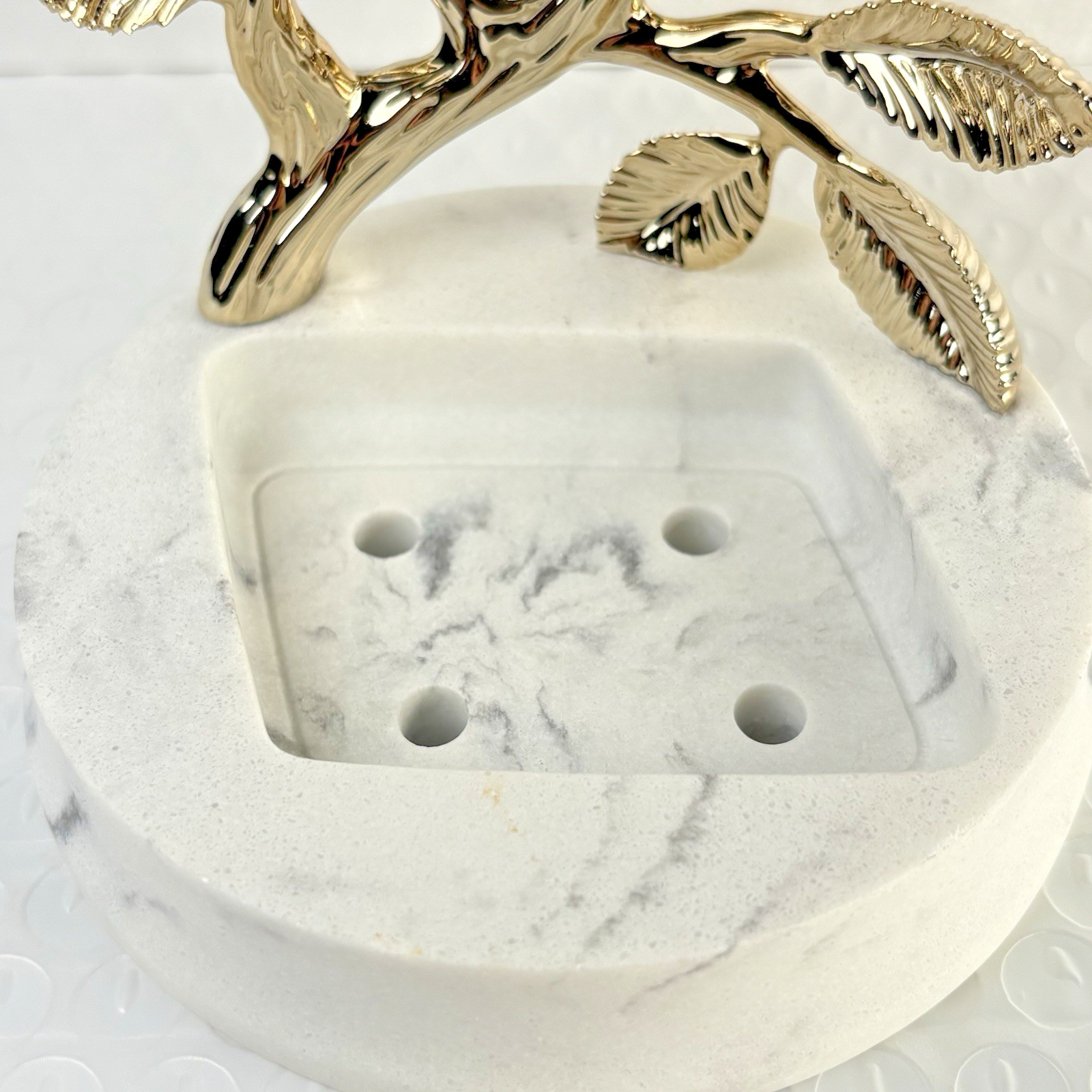 Bath & Body Works Gold Branch White Glitter Flowers Marble Foaming Soap Holder