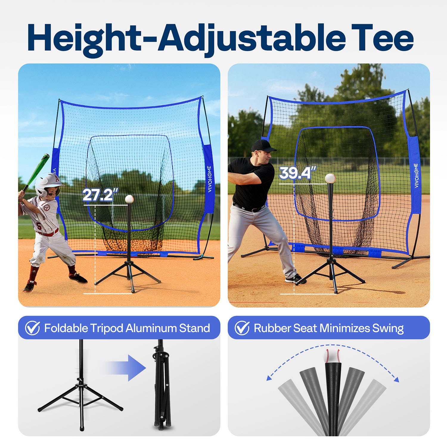 Portable Baseball & Softball Practice Net with Batting Tee 7x7 ft Aluminum Frame