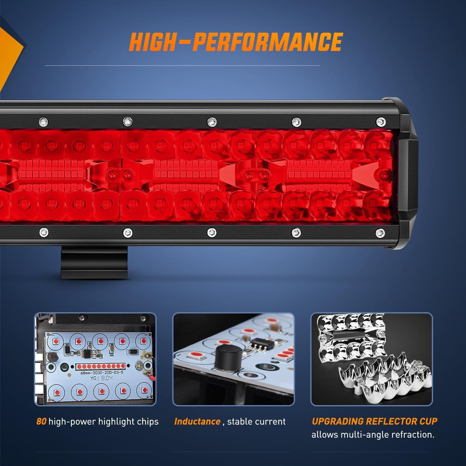 Nilight LED Light Bar 12 Inch 240W Red Pod Lights Triple Row Spot Flood Combo