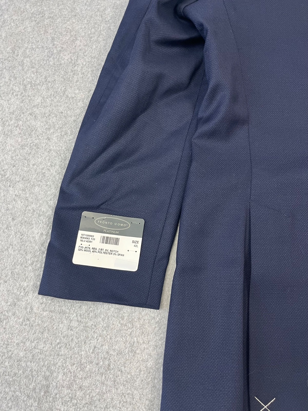 Pronto Uomo Platinum Blazer Mens 42L Navy Wool Blend 2 Button Modern Fit Stretch