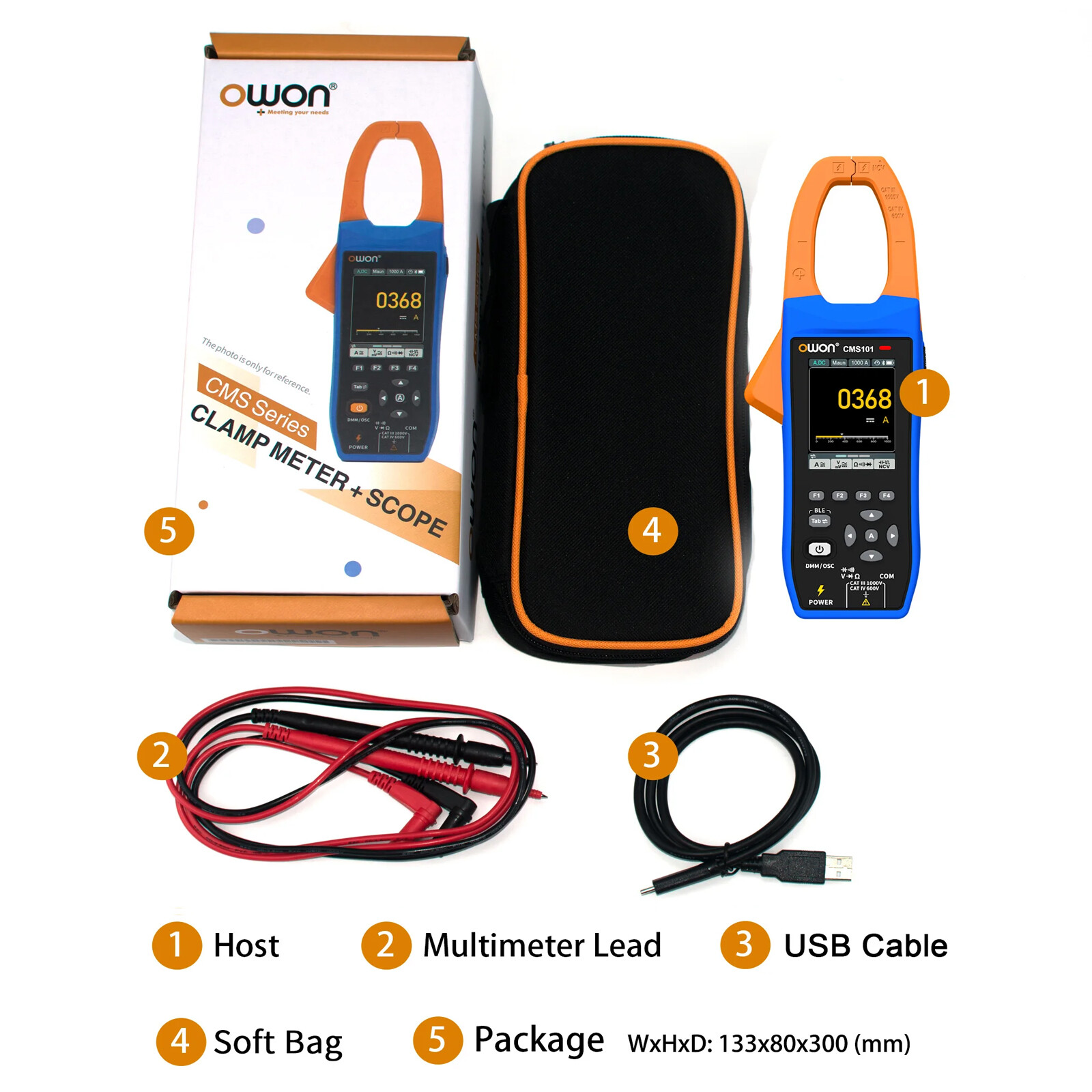 Owon CMS101 1000A AC/DC Clamp Meter 1MHz Oscilloscope True RMS NCV Recorder