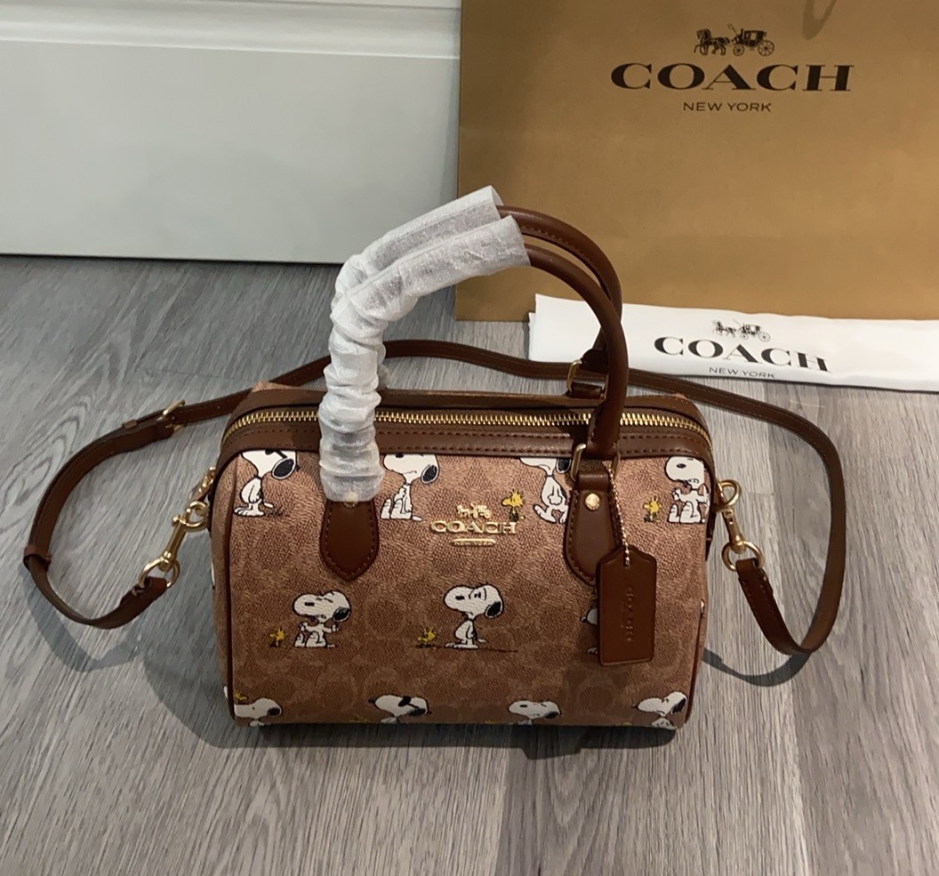 NWT Coach X Peanuts CBM33 Rowan Satchel Bag Signature Canvas Snoopy Print OUTLET