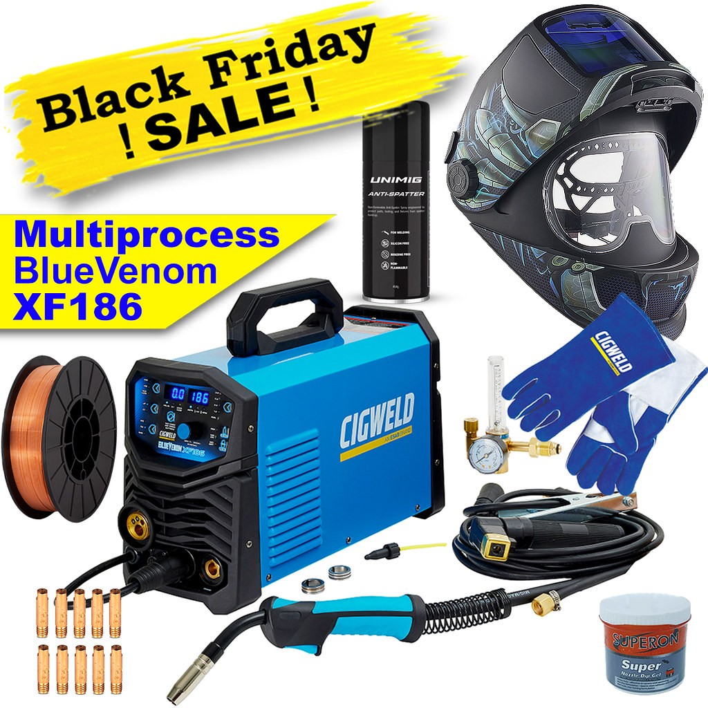 Cigweld Blue Venom XF186 Multi Welder Bundle + Helmet + Wire + Gloves W1400186