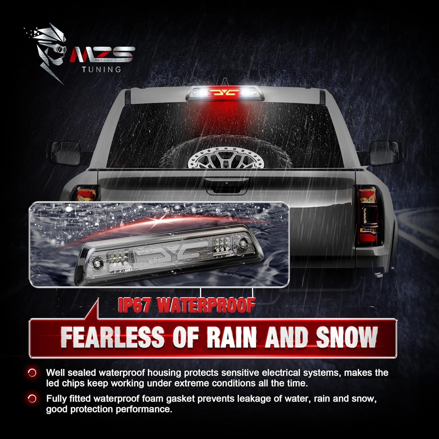 Luz freno tercera LED impermeable p/ F150 2009-2014, rojo/blanco