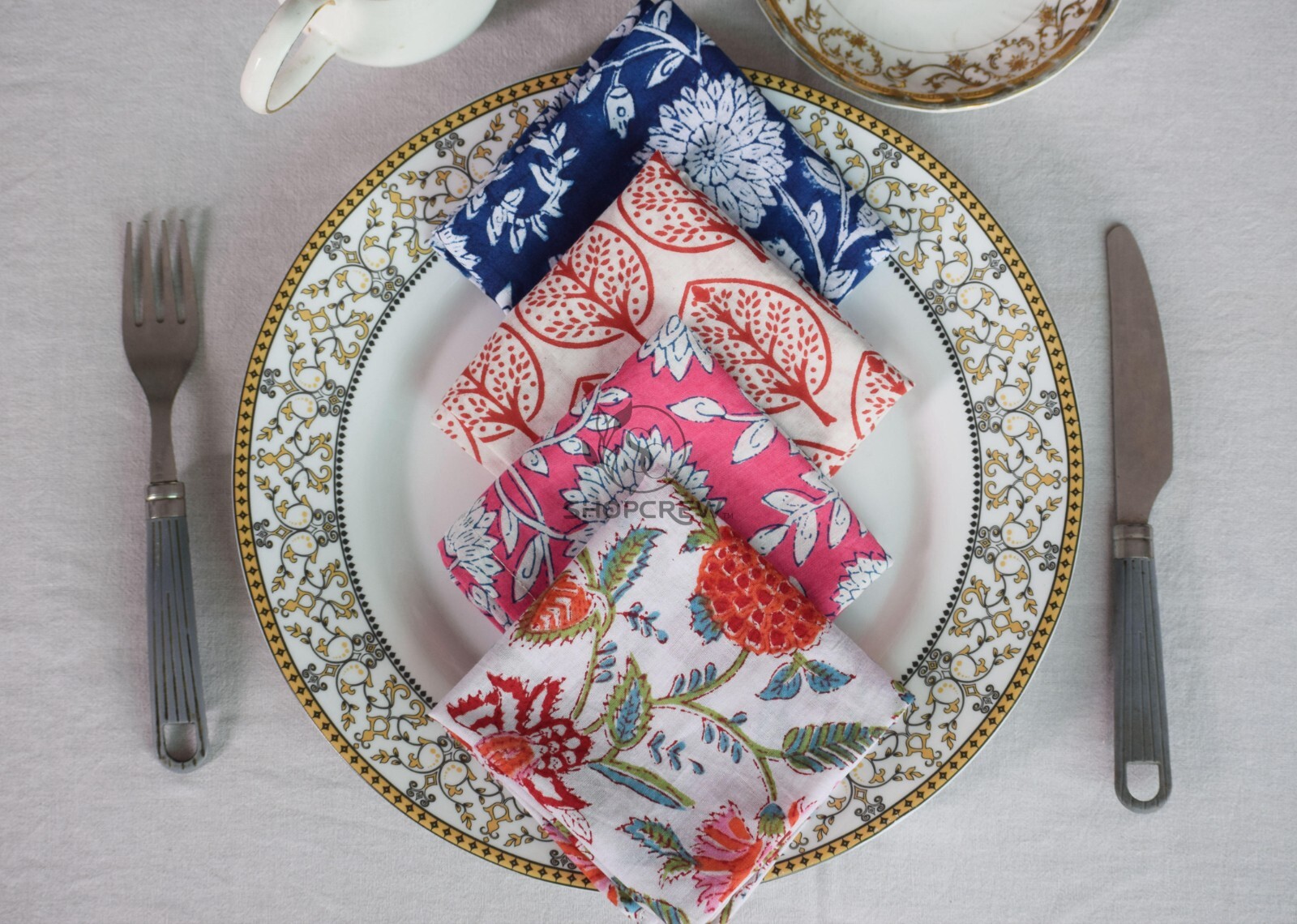 Assorted Hand Block Floral Printed Napkins 100 % Cotton Dinner Cloth Napkins