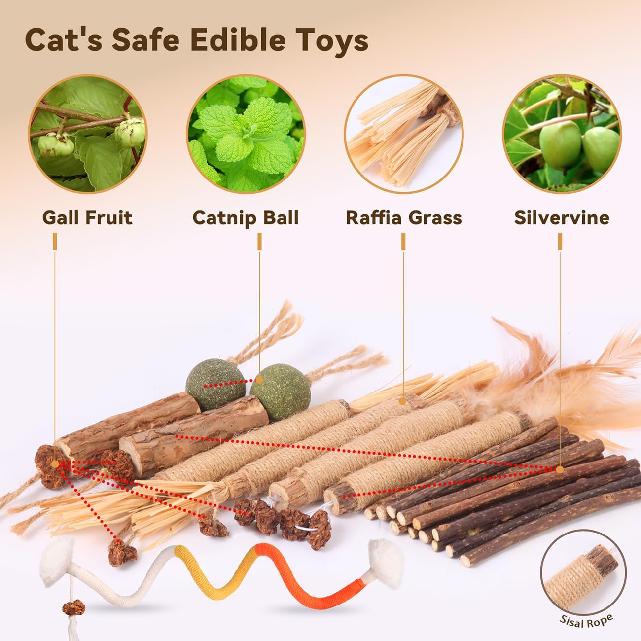 Cat Toys Cat Chew Toys, Silvervine Sticks Catnip Rope Toys for Cats Teeth Cleani