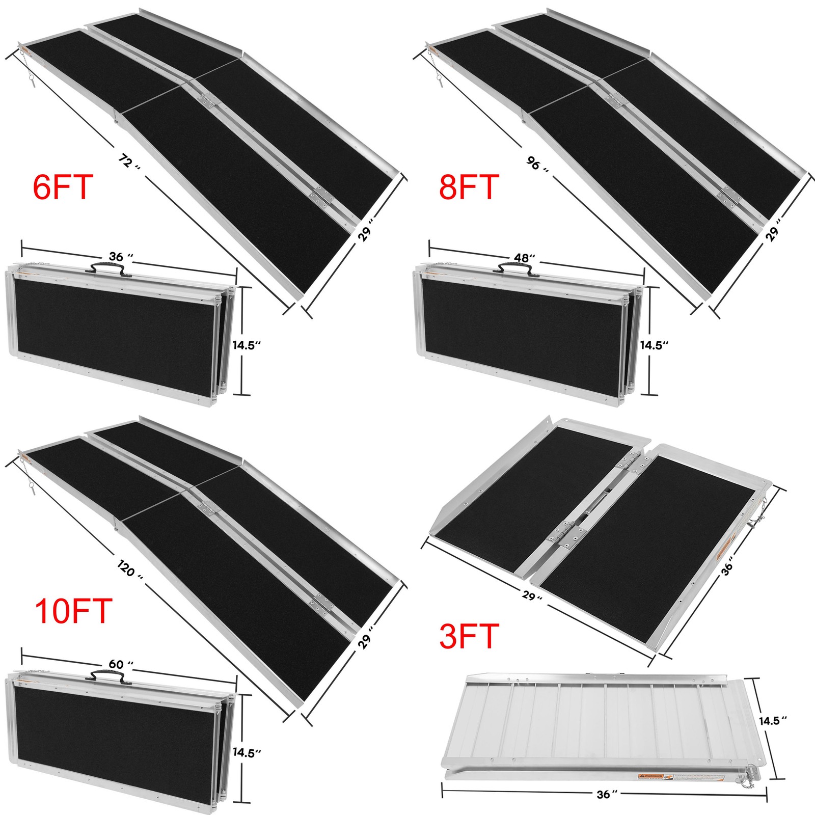 1.18/2/3/4/6/7.5/8/10FT Wheelchairs Ramp Non-Skid Folding Aluminum Ramps New