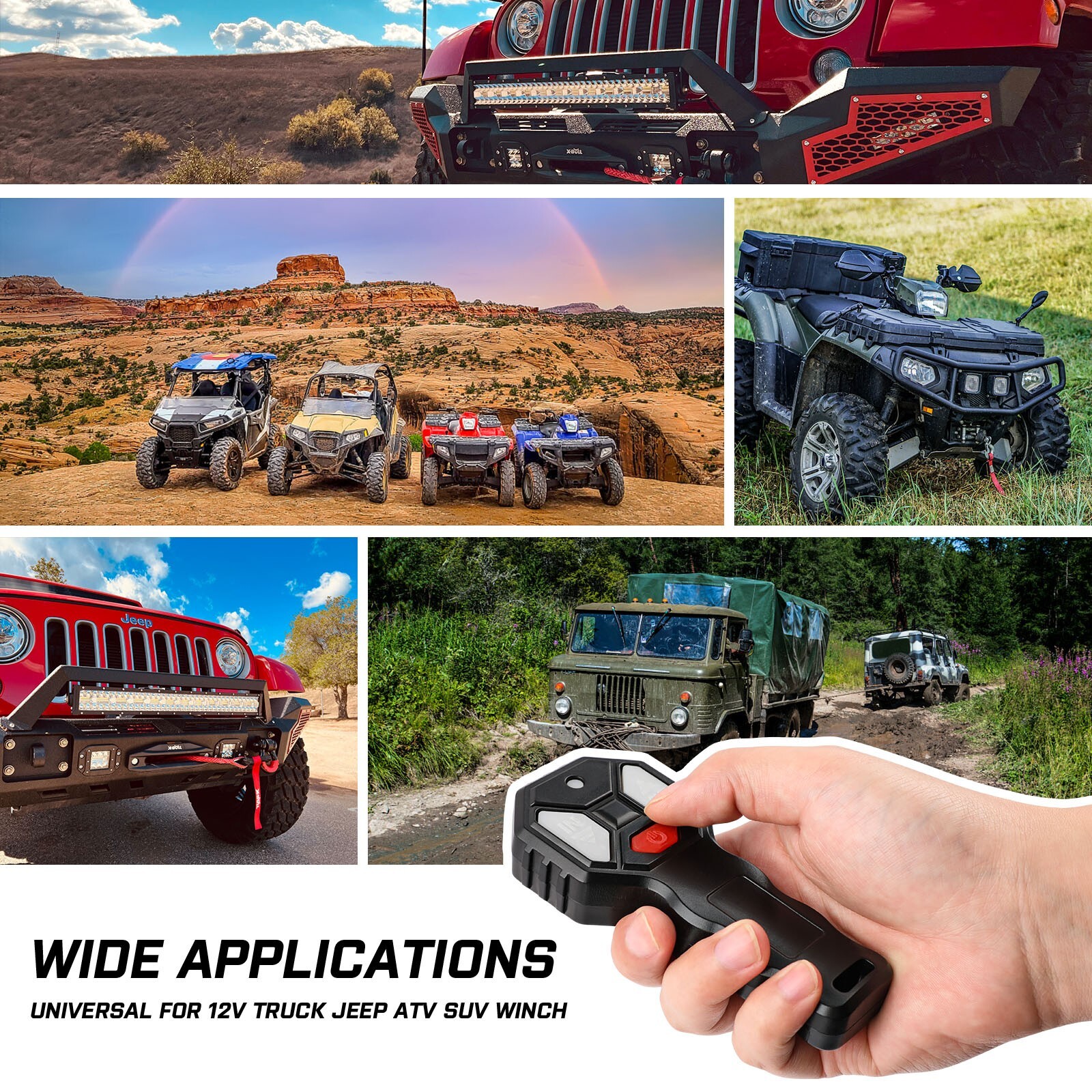 X-BULL Wireless Winch Remote Control Handset Easy To Install 150ft 12 Volt Black