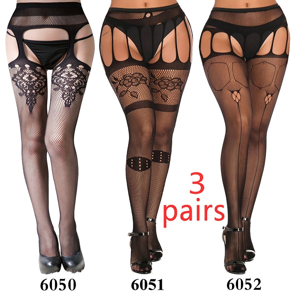 3 Pairs Sexy Stockings Lace Thigh High Stockings With garter belt Pantyhose