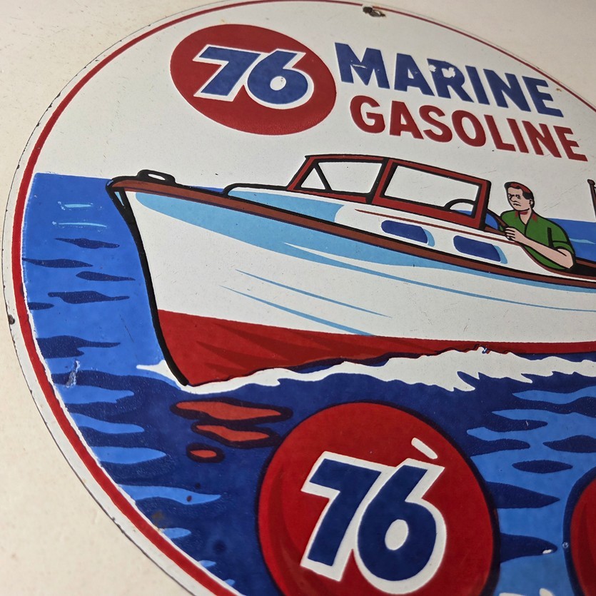 Vintage Union 76 Gasoline Sign - Porcelain Marine Gas Service Pump Sign